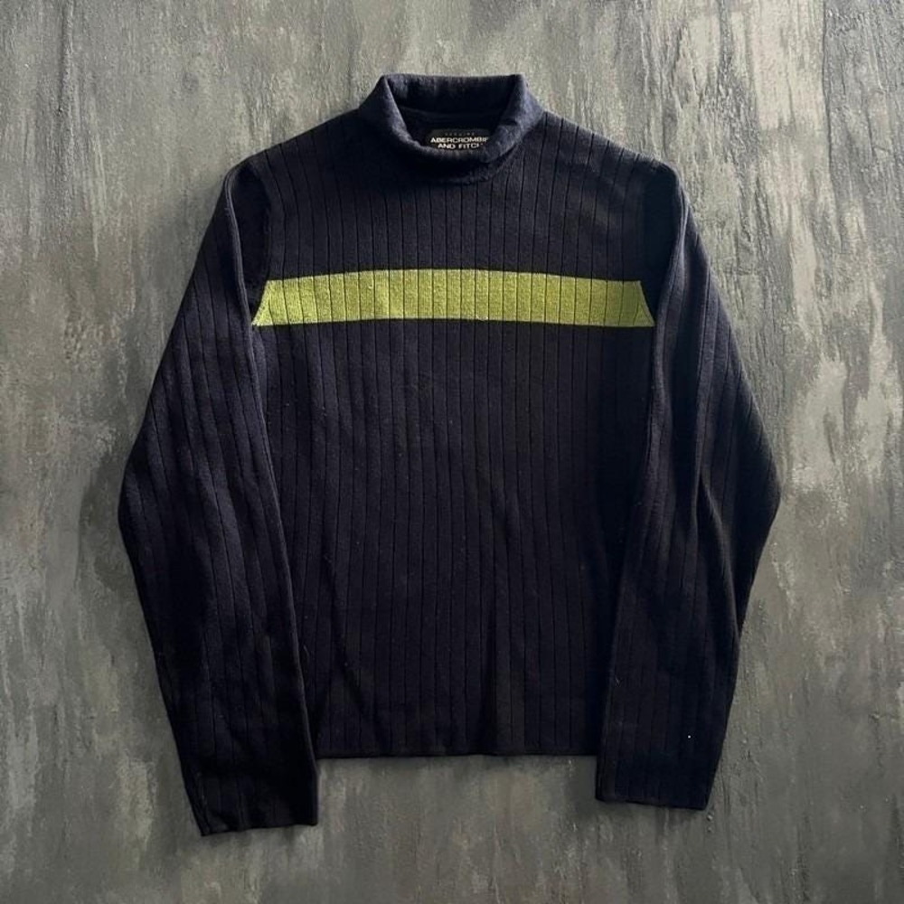 Vintage Abercrombie‎ & Fitch Striped Sweater Mens Large Blue 2000s Y2K Mock Neck